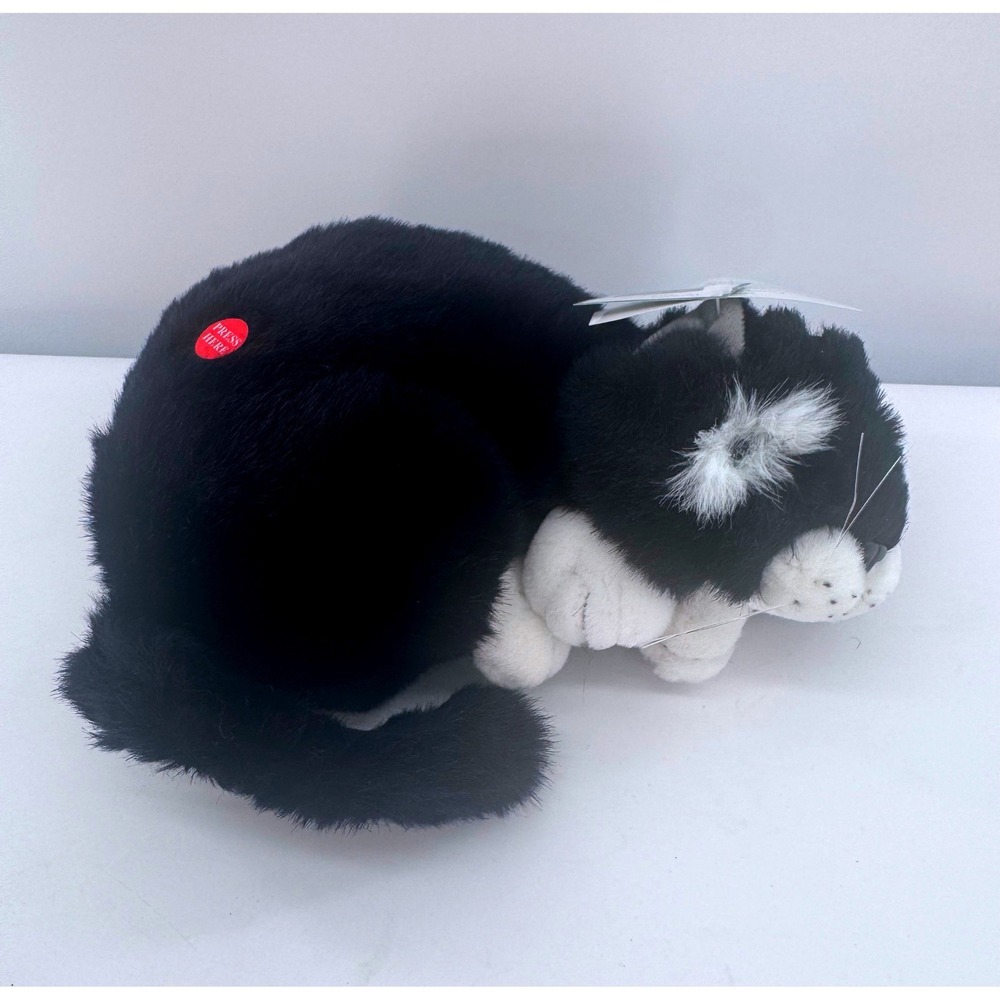 Collections Etc Cat Plush Black White Purring Stuffed Animal Toy 13013 New